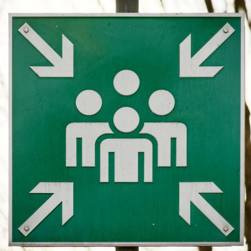 Information sign for the assembly point in case of danger or disaster, germany